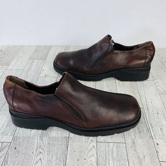 Aerosoles Mule Loafer Size 10 Brown Leather Retro Slip On Shoe Square Toe Chunky - Picture 2 of 13